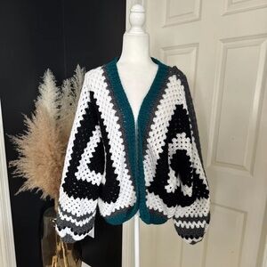 Hand Knit Crochet Oversized Balloon Sleeve Cardigan
one size fits all